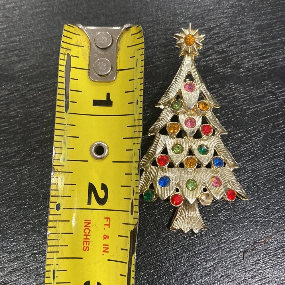 VINTAGE Multi Stone Gold Christmas Tree Pin Brooch - Picture 7 of 9